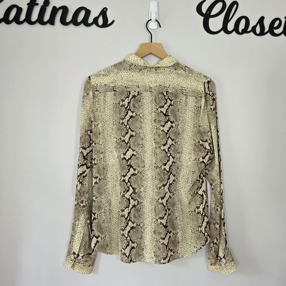 Theory Silk Blend Snake Skin Print Stretch Shirt Blouse Size Large - Picture 6 of 11